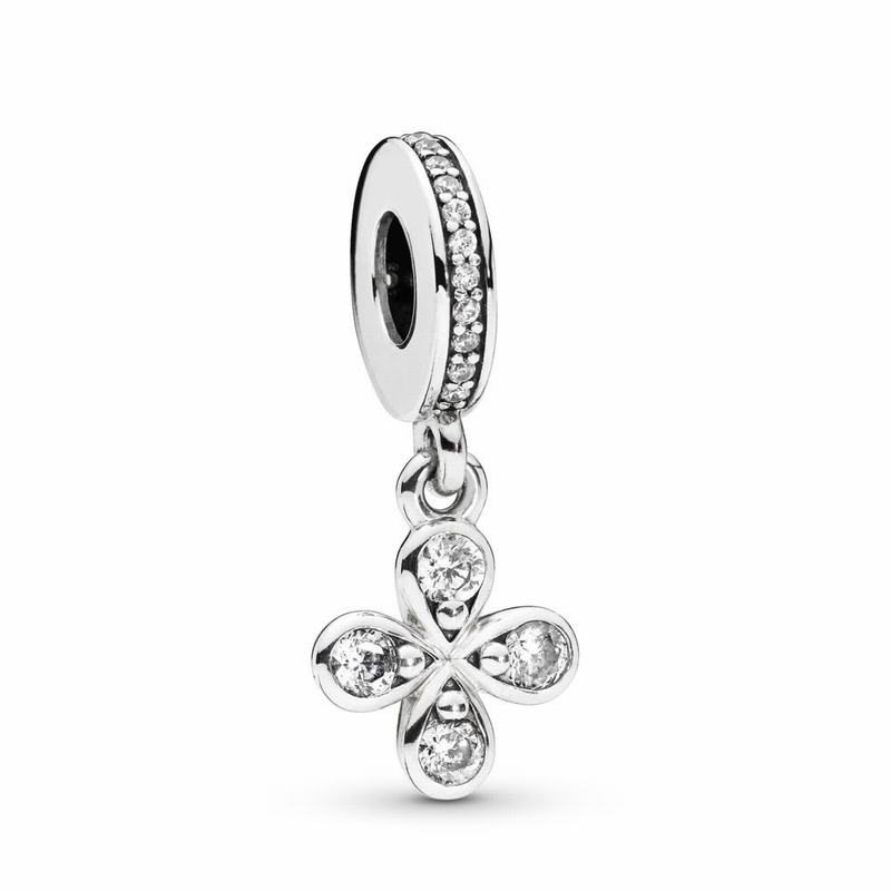 Pandora Four-petal Flower Dangle Charm Ireland - Sterling Silver/Cubic Zirconia - 192403YLA